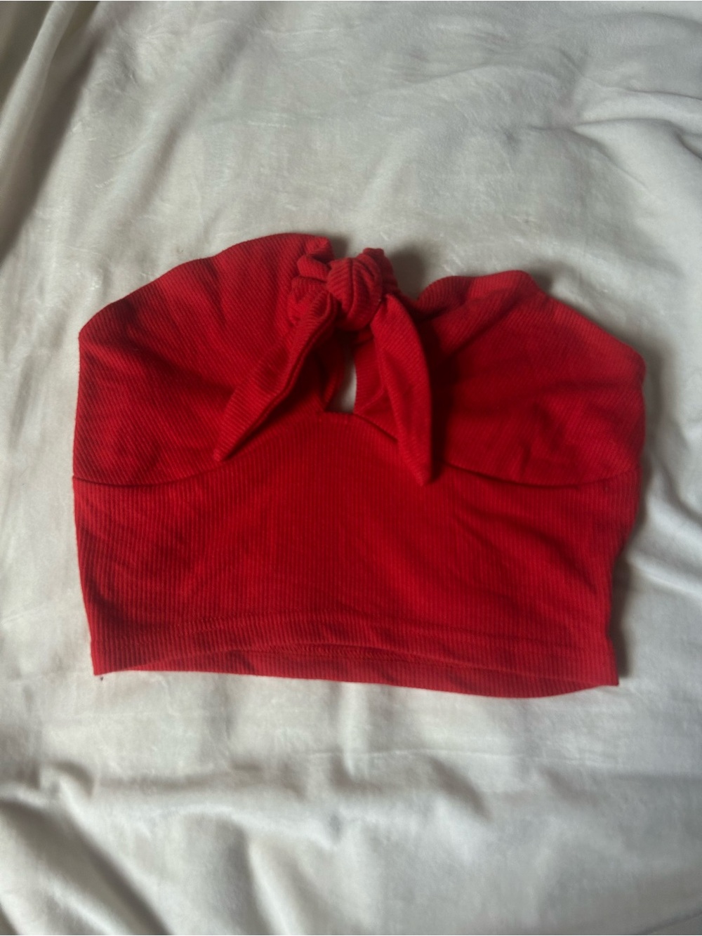 SHEIN Red Knot-Front Strapless Ribbed Tube Top